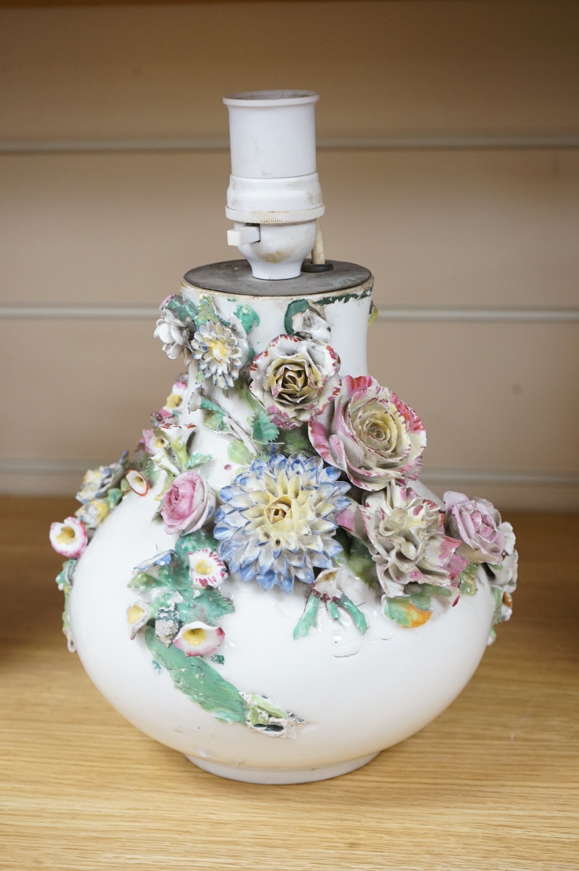 A Jacob Petit vase, mid 19th century, mounted as lamp, 20cm to porcelain rim